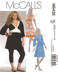 5435 MCCALLS SHORT - LONG SLEEVE MIDRIFF V-DRESS, TUNIC PATTERN 10-16 UNCUT
